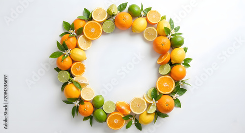 Fresh Citrus Fruit Border Frame with Oranges Lemons and Limes
