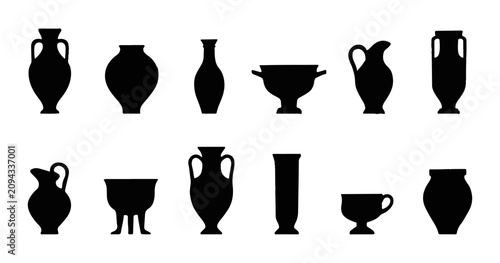 Canvastavla Set of ancient greek pottery silhouettes collection in various shapes with silho