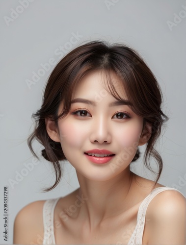 Asian woman with white dress, Facial treatment, skin care, Cosmetology