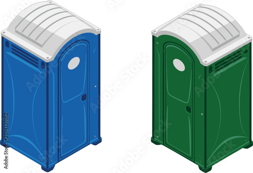 Portable Toilet Cabin Collection, Outdoor Restroom Vector Set for Sanitation Facility Design Elements Editable Graphics Illustration
