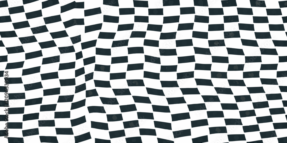 Obraz premium Irregular Checkerboard Pattern With Wavy Squares Black And White Design