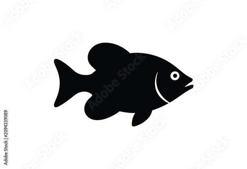 Slika na platnu 釣りや野生生物プロジェクト向けの清潔な白背景に隔離されたマンボウまたはブルーギルのミニマル黒シルエット