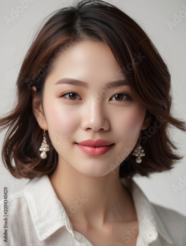 Asian woman with white dress, Facial treatment, skin care, Cosmetology