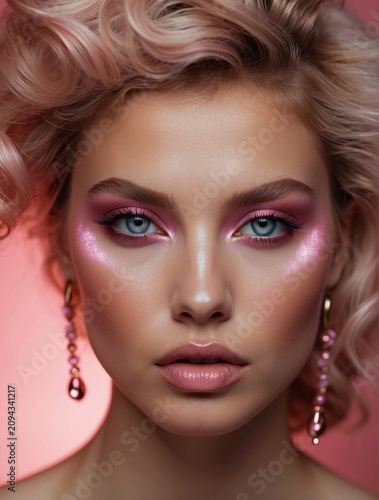 Radiant Pink MakeUp on Skin Serene Portrait Radiates Elegance and Beauty