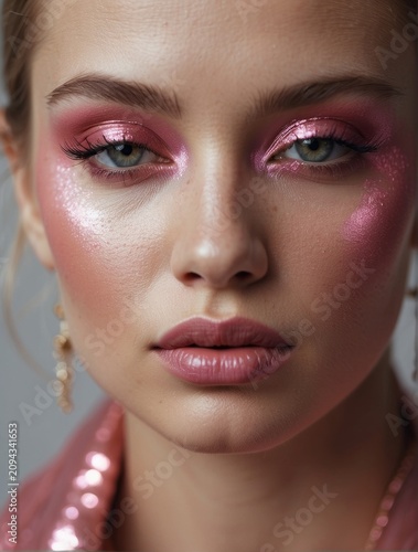 Radiant Pink MakeUp on Skin Serene Portrait Radiates Elegance and Beauty