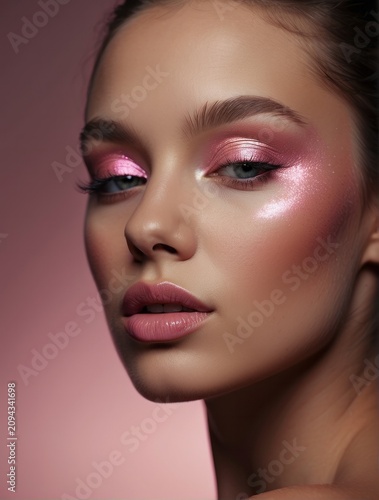Radiant Pink MakeUp on Skin Serene Portrait Radiates Elegance and Beauty