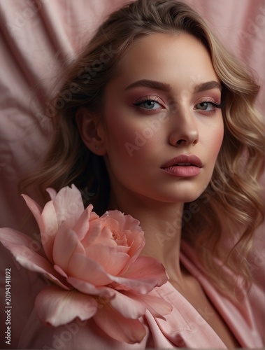 Radiant Pink MakeUp on Skin Serene Portrait Radiates Elegance and Beauty