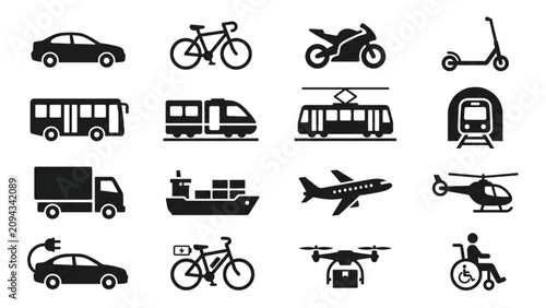 Transportation and Mobility Outline Collection for Vehicle and Travel Icons