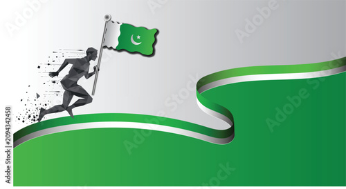 Pakistan flag, national symbol, green and white colors, abstract silhouette, vector icon
