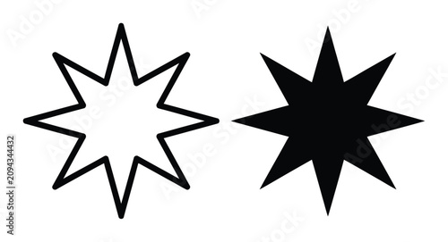 Minimalist black and white eight-pointed star shapes set
