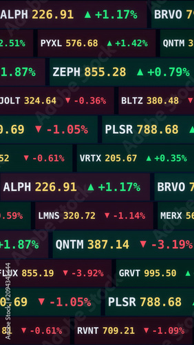 Принти на полотні Financial stock market ticker board displaying digital data, trading indices, and share prices