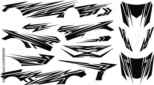 Collection of black tribal flame and speedline for vehicle decals sticker