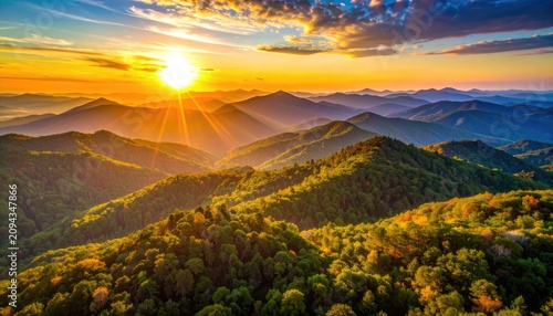 Golden Sunrise Over Rolling Mountain Ridges