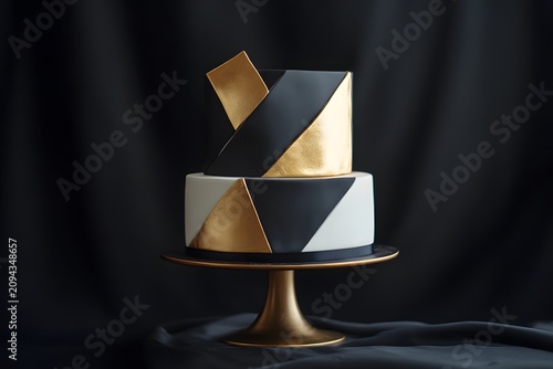 modern geometric cake with luxury black cake and gold cake presents a minimalist dessert with elegant contemporary cake design