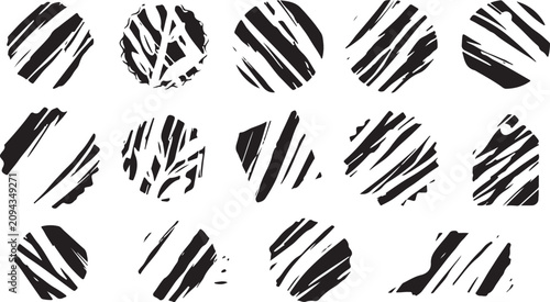 Bild auf Leinwand A versatile collection of fifteen abstract geometric shapes and round design elements with a textured black paint brush stroke effect on white