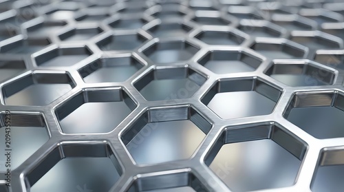 Silver metallic hexagonal grid pattern abstract texture detail.