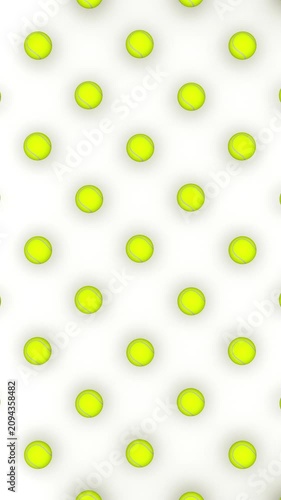 3d animation of grid rotating tennis balls background. Computer generated loop animation. 4K seamless vertical motion design