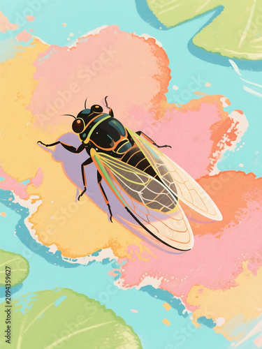 Modern Watercolor Cicada Series Decorative Art Prints
