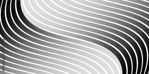 Billede på lærred Black on white abstract perspective line wave stripes with 3d dimensional effect