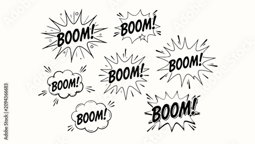 Collection of comic book style boom explosion speech bubbles and sound effects  various shapes