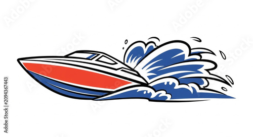 Tableau sur toile Speedboat Skimming Through Water Illustration