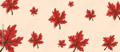 Foto Cute red maple leaves vector illustration pattern isolated on cream background