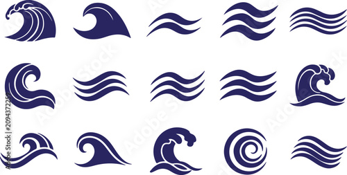 Water waves icon set. Three parallel wavy lines symbolizing waves or water flow vector illustration. Simple sea ripple pictogram symbol. Clean water sign.