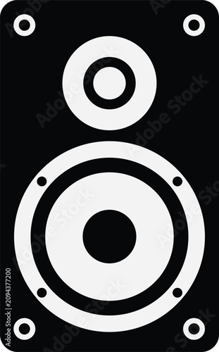 Bild auf Leinwand Flat of a two-way audio speaker with a large woofer and small tweeter on black b
