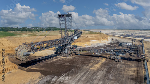 Tableau sur toile Lignite mining near Aachen, Germany, with terraced earthworks and industrial machinery extracting fuel for coal-fired power stations