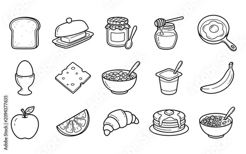 Breakfast and brunch food doodle set hand drawn style vector illustration