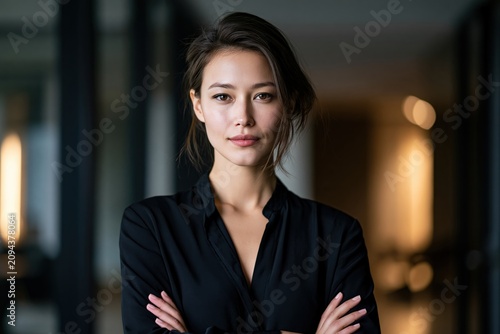 Confident businesswoman executive standing with arms crossed