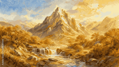 Radiant Peaks Golden Mountain isolated watercolor vector illustration svg