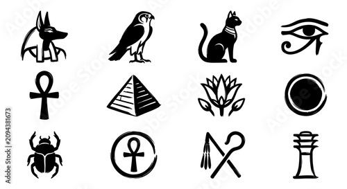 Bild auf Leinwand Ancient Egyptian Hieroglyphs and Symbols Collection.