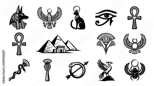 Foto Ancient Egyptian Symbols and Hieroglyphs Collection.
