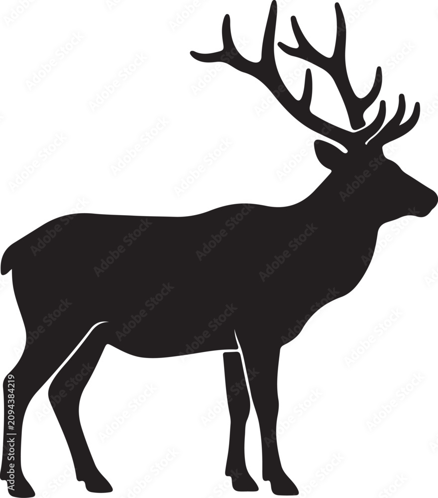 Fototapeta premium Black silhouette of a standing deer with large antlers