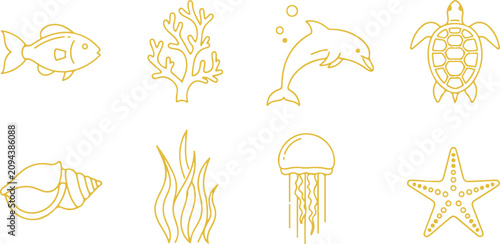 Billede på lærred Ocean animals icon set, marine life collection, sea creatures vector icons, unde