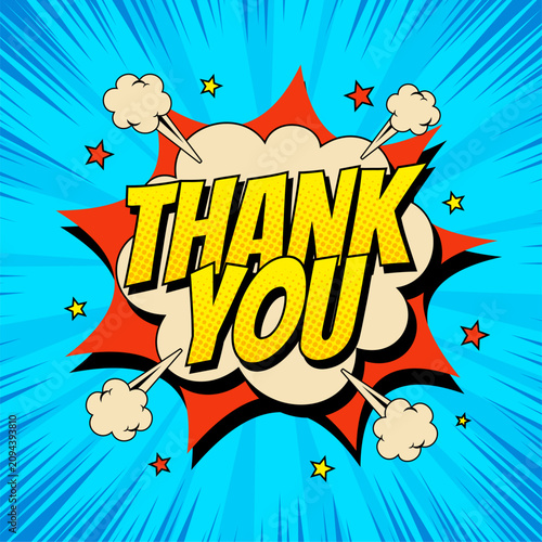 Comic cartoon thank you text pop art style