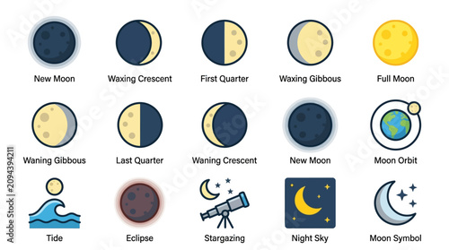 Foto Moon Phases and Astronomy Icon Set