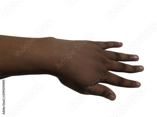 Human hand with dark skin tone isolated on a transparent background layer