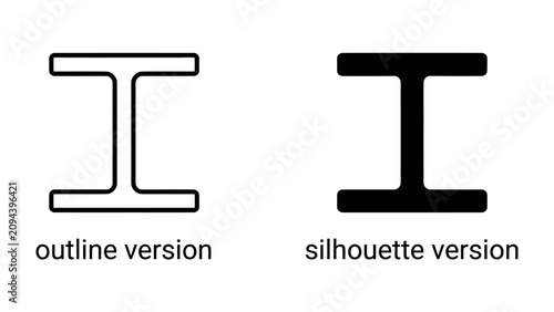 фотографія I-beam Outline and Silhouette: Two distinct representations of an I-beam, one as a thin outline and the other as a solid black silhouette, offering versatility for design and construction projects