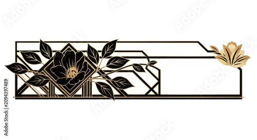 Art Deco Black Flower Frame with Golden Accent
