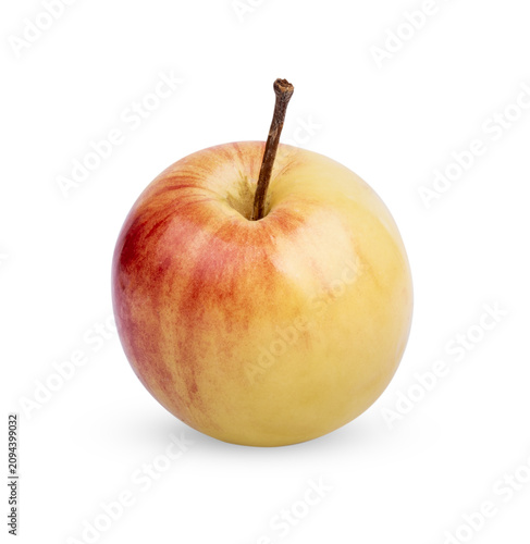 Fresh yellow apples with red orange blush, ripe and appetizing fruits displayed with vibrant natural colors and a healthy organic concept  on transparent.