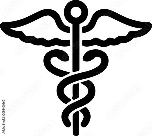 Caduceus Medical Symbol - Black and White Icon