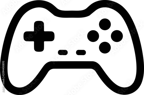 Simple outline illustration of a video game controller icon, digital entertainment symbol.