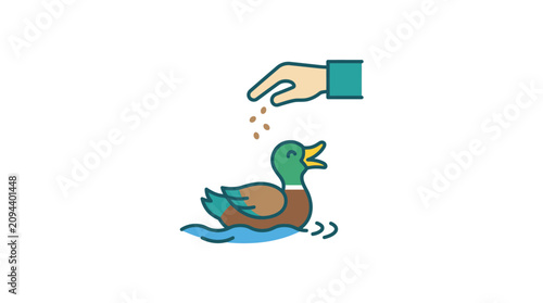 Hand Feeding Duck Vector Illustration