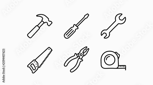 Cuadro en lienzo Set of Hand Tool Outline Icons for Construction and Home Repair