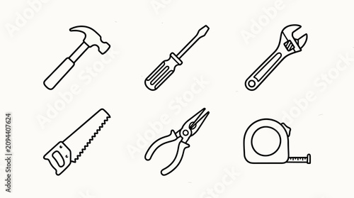 Tableau sur toile A collection of six simple line art icons of common hand tools