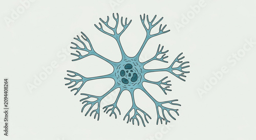 illustration of a detailed blue neuron with branching dendrites in a scientific style for educational use