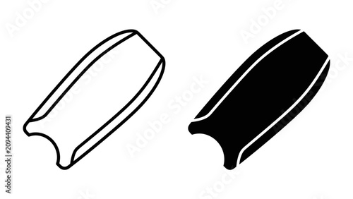 Bild auf Leinwand Bodyboard Icon Set: A clear outline and solid black silhouette of a bodyboard, perfect for representing water sports and beach activities