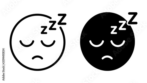 Quadro em tela Sleeping Emoji Icons: Simple line art and solid silhouette icons represent a sleepy face with Zzz marks, conveying rest and slumber